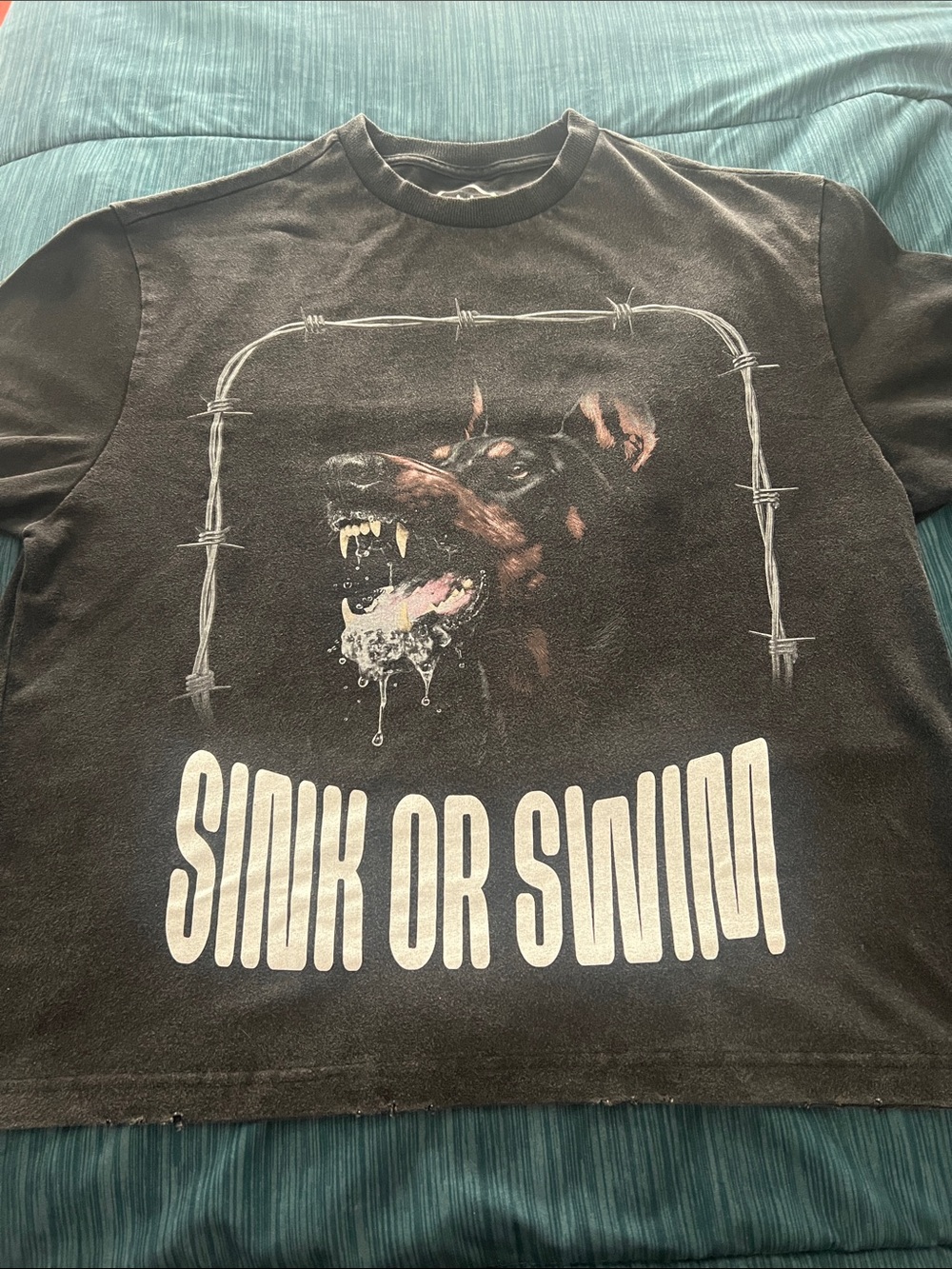 Men's Black Graphic Swim Tee with Aggressive Dog Print